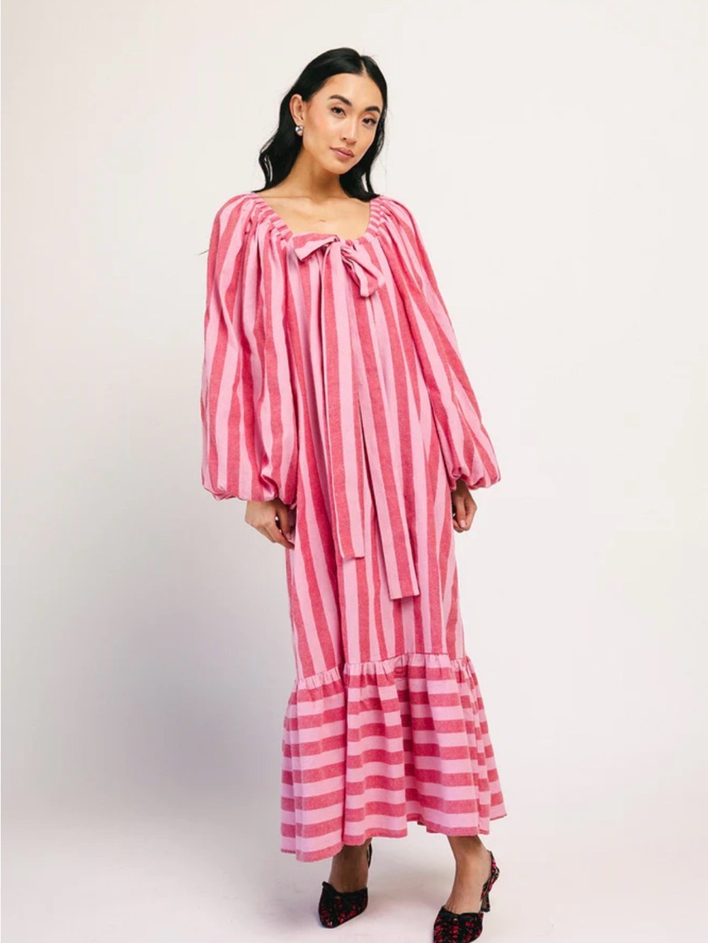 ZOCO Pink Red Striped Maxi Dress with Bow Tie XXXL